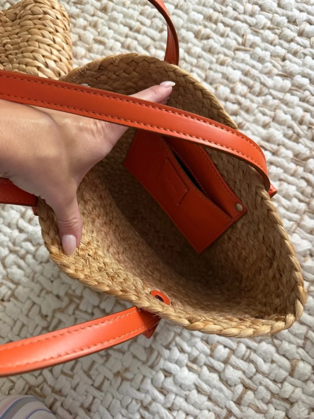 Zara Straw Tote with Bright Orange Trim and Handles - Picture 13 of 16